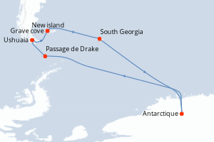 Carte itinéraire croisière La grande boucle australe - 17 jours au départ de Ushuaia - Antarctique