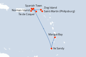 Carte itinéraire croisière Rêverie sous voiles au c?ur des petites Antilles - 7 jours au départ de Marigot Bay - Caraïbes Bahamas