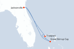 Carte itinéraire croisière États-Unis, Bahamas - 4 jours au départ de Jacksonville - Caraïbes Mexique