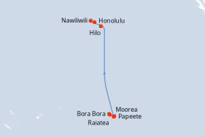 Carte itinéraire croisière France, États-Unis - 12 jours au départ de Papeete - Hawaii