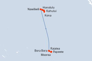 Carte itinéraire croisière États-Unis, France - 12 jours au départ de Honolulu - Tahiti