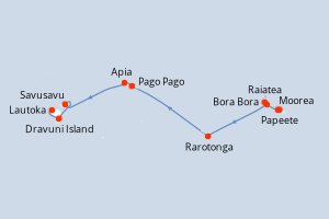 Carte itinéraire croisière France, Îles Cook, États-Unis, Samoa, Fidji (Îles) - 13 jours au départ de Papeete - Australie Nouvelle Zélande