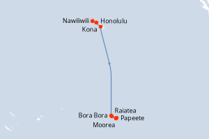 Carte itinéraire croisière États-Unis, France - 12 jours au départ de Honolulu - Tahiti