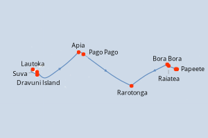 Carte itinéraire croisière Fidji (Îles), États-Unis, Samoa, Îles Cook, France - 12 jours au départ de Lautoka - Tahiti