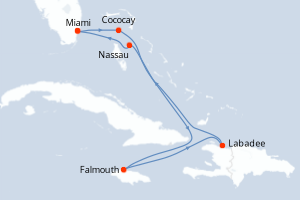 Carte itinéraire croisière États-Unis, Bahamas, Jamaïque, Haïti - 7 jours au départ de Miami - Caraïbes Bahamas
