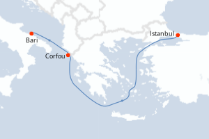 Carte itinéraire croisière Turquie, Grèce, Italie - 3 jours au départ de Istanbul - Adriatique