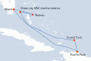 Carte itinéraire croisière États-Unis, République Dominicaine, Bahamas - 7 jours au départ de Miami - Caraïbes Bahamas
