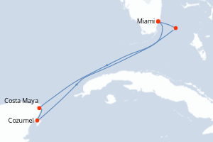 Carte itinéraire croisière États-Unis, Bahamas, Mexique - 6 jours au départ de Miami - Caraïbes Bahamas