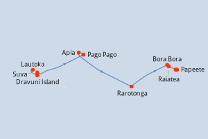 Carte itinéraire croisière Fidji (Îles), États-Unis, Samoa, Îles Cook, France - 12 jours au départ de Lautoka - Tahiti