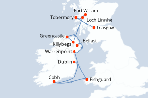 Carte itinéraire croisière Secrets et paysages celtes - 9 jours au départ de Glasgow - Europe du Nord