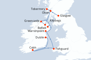 Carte itinéraire croisière Secrets et paysages celtes - 9 jours au départ de Dublin - Europe du Nord