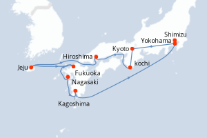 Carte itinéraire croisière Japon, Corée du Sud - 13 jours au départ de Yokohama - Asie