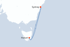 Carte itinéraire croisière Australie - 4 jours au départ de Sydney - Australie Nouvelle Zélande