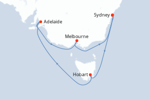 Carte itinéraire croisière Australie - 8 jours au départ de Sydney - Australie Nouvelle Zélande