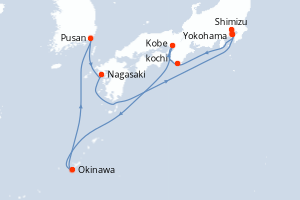 Carte itinéraire croisière Japon - 12 jours au départ de Yokohama - Asie