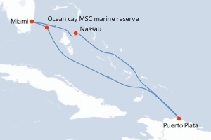 Carte itinéraire croisière États-Unis, Bahamas, République Dominicaine - 6 jours au départ de Miami - Caraïbes Bahamas