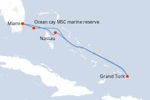 Carte itinéraire croisière Bahamas, États-Unis - 6 jours au départ de Miami - Caraïbes Bahamas