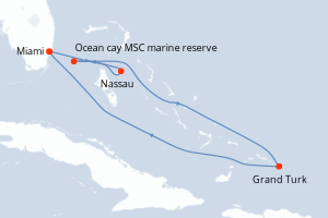 Carte itinéraire croisière Bahamas, États-Unis - 6 jours au départ de Miami - Caraïbes Bahamas