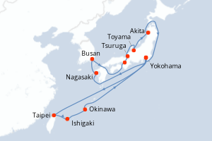 Carte itinéraire croisière Gran Japón con Okinawa y Taiwán - 18 jours au départ de Yokohama - Asie