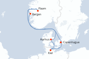 Carte itinéraire croisière Danemark, Norvège, Allemagne - 7 jours au départ de Copenhague - Europe du Nord