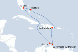 Carte itinéraire croisière États-Unis, Pays-Bas, République Dominicaine, Bahamas - 9 jours au départ de Miami - Caraïbes Bahamas