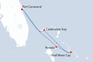Carte itinéraire croisière États-Unis, Bahamas - 5 jours au départ de Port Canaveral - Caraïbes Bahamas