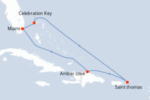 Carte itinéraire croisière République Dominicaine, États-Unis, Bahamas - 7 jours au départ de Miami - Caraïbes Bahamas