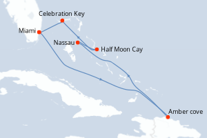 Carte itinéraire croisière États-Unis, République Dominicaine, Bahamas - 7 jours au départ de Miami - Caraïbes Bahamas