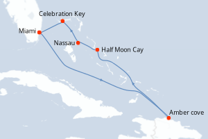 Carte itinéraire croisière États-Unis, République Dominicaine, Bahamas - 7 jours au départ de Miami - Caraïbes Bahamas