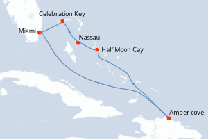 Carte itinéraire croisière États-Unis, Bahamas, République Dominicaine - 7 jours au départ de Miami - Caraïbes Bahamas