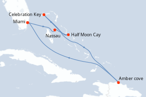 Carte itinéraire croisière États-Unis, Bahamas, République Dominicaine - 7 jours au départ de Miami - Caraïbes Bahamas
