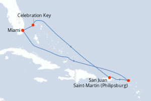 Carte itinéraire croisière États-Unis, Pays-Bas, Porto Rico, Bahamas - 7 jours au départ de Miami - Caraïbes Bahamas