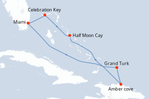 Carte itinéraire croisière Bahamas, République Dominicaine, États-Unis - 7 jours au départ de Miami - Caraïbes Bahamas