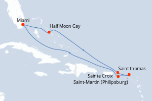 Carte itinéraire croisière Bahamas, États-Unis, Pays-Bas - 8 jours au départ de Miami - Caraïbes Bahamas