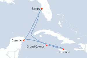 Carte itinéraire croisière États-Unis, Caïmans (Îles), Jamaïque, Mexique - 7 jours au départ de Tampa - Caraïbes Mexique