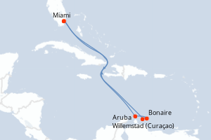 Carte itinéraire croisière États-Unis, Pays-Bas - 8 jours au départ de Miami - Caraïbes Bahamas