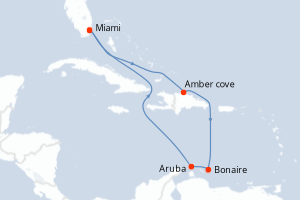 Carte itinéraire croisière États-Unis, République Dominicaine, Pays-Bas - 8 jours au départ de Miami - Caraïbes Bahamas