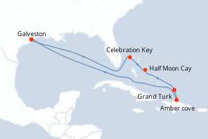 Carte itinéraire croisière Bahamas, États-Unis, République Dominicaine - 10 jours au départ de Galveston - Caraïbes Mexique
