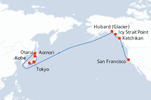 Carte itinéraire croisière États-Unis, France, Japon - 18 jours au départ de San Francisco - Asie