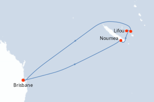 Carte itinéraire croisière Australie, Nouvelle-Calédonie, Vanuatu - 7 jours au départ de Brisbane - Australie Nouvelle Zélande