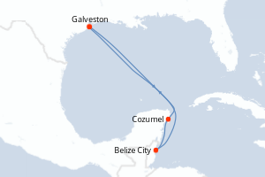 Carte itinéraire croisière États-Unis, Mexique, Belize - 6 jours au départ de Galveston - Caraïbes Mexique
