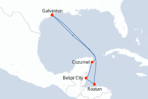 Carte itinéraire croisière États-Unis, Honduras, Belize, Mexique - 7 jours au départ de Galveston - Caraïbes Mexique