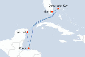Carte itinéraire croisière États-Unis, Bahamas, Mexique, Honduras - 7 jours au départ de Miami - Caraïbes Bahamas