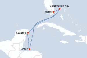 Carte itinéraire croisière États-Unis, Mexique, Honduras, Bahamas - 7 jours au départ de Miami - Caraïbes Bahamas