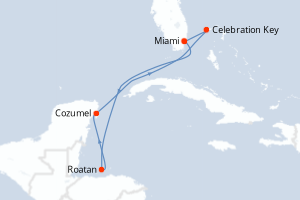 Carte itinéraire croisière États-Unis, Honduras, Mexique, Bahamas - 7 jours au départ de Miami - Caraïbes Bahamas