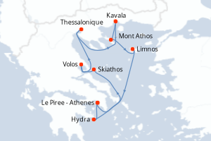 Carte itinéraire croisière Les îles grecques avec Nemanja Radulovic et ses amis - 7 jours au départ de Le Piree - Athenes - Méditerranée