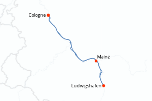 Carte itinéraire croisière Allemagne - 3 jours au départ de Cologne - Rhin Main Moselle
