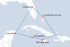 Carte itinéraire croisière États-Unis, Bahamas, Jamaïque, Caïmans (Îles), Mexique - 7 jours au départ de Orlando - Caraïbes Mexique