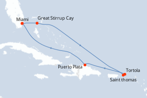 Carte itinéraire croisière États-Unis, Bahamas, Royaume-Uni, République Dominicaine - 7 jours au départ de Miami - Caraïbes Bahamas