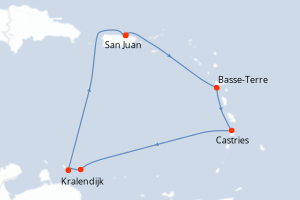 Carte itinéraire croisière Porto Rico, France, Sainte-Lucie, Pays-Bas - 7 jours au départ de San Juan - Caraïbes Bahamas